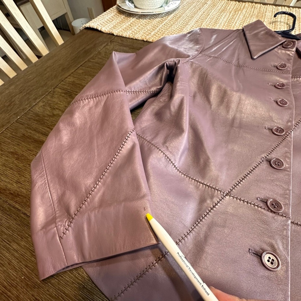 Worth Womens Pastel Purple Genuine Leather Patchwork Button Front Jacket Size 12 - Picture 8 of 12